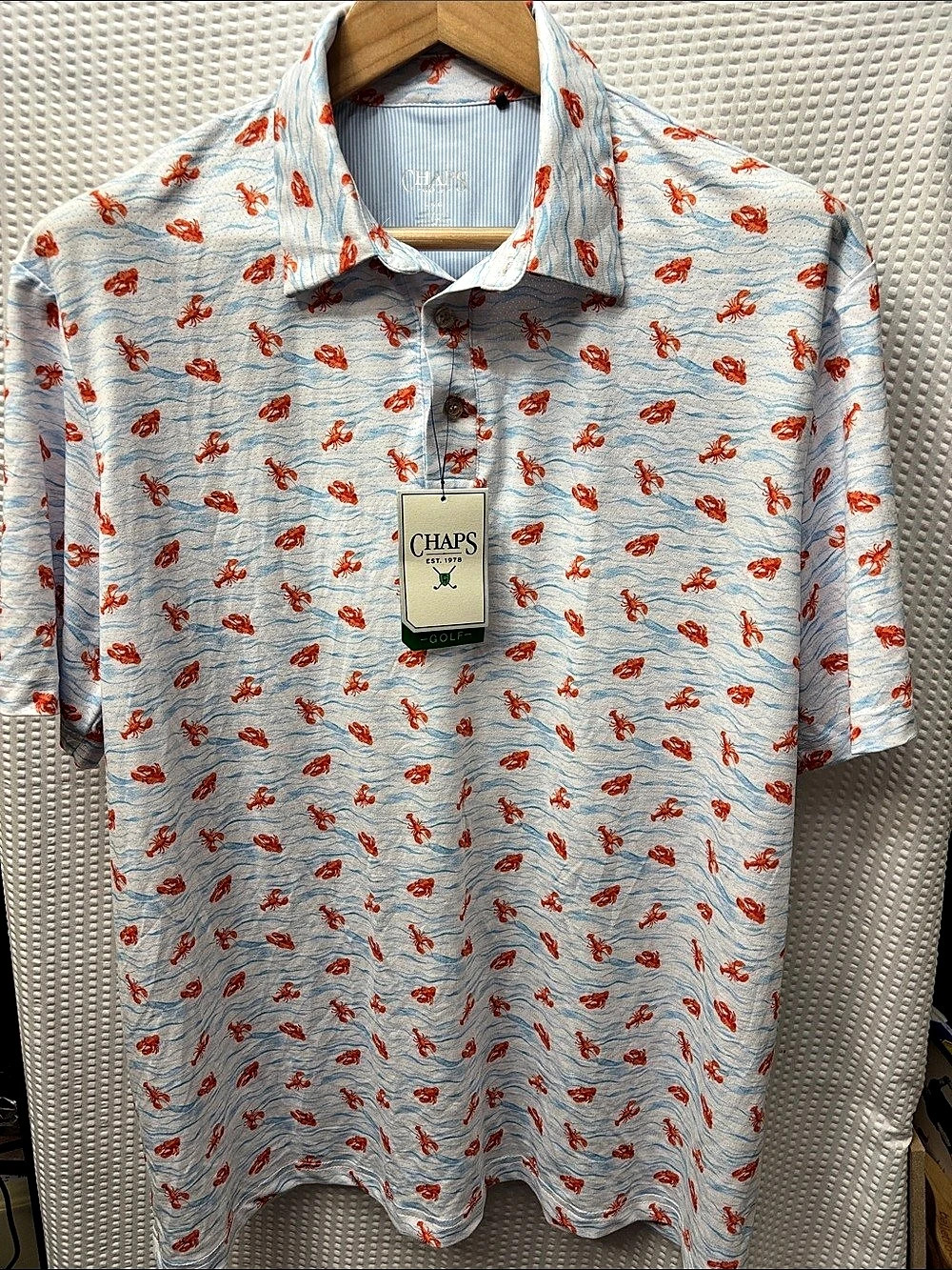 Chaps Lobster Print Polo in Blue & Orange Size Large NWT